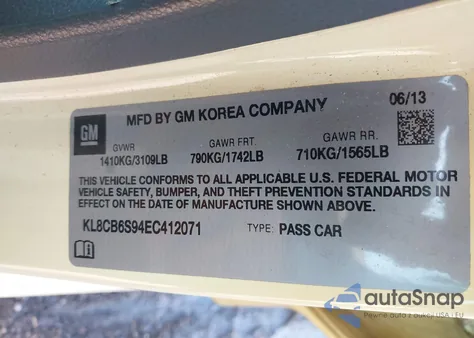 2014 Chevrolet Spark Ls Auto from USA, damaged, VIN KL8CB6S94EC412071